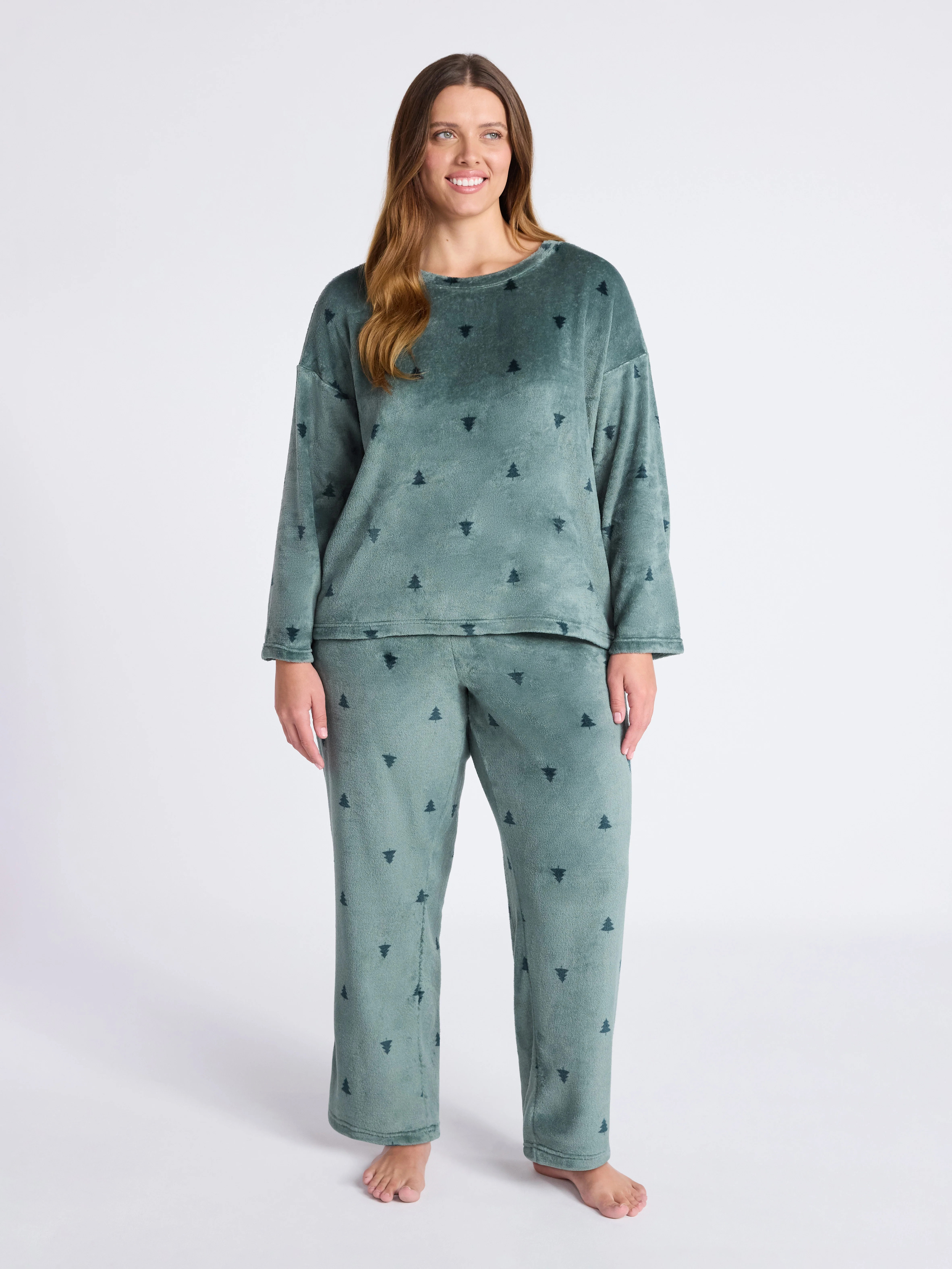 Joyspun Women's Folded Giftable Plush Long Sleeve Top and Pants Pajamas Set, 2-Piece, Sizes S-3X | Walmart (US)