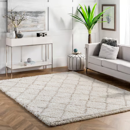 Natural Soft Trellis Shag Area Rug | Rugs USA
