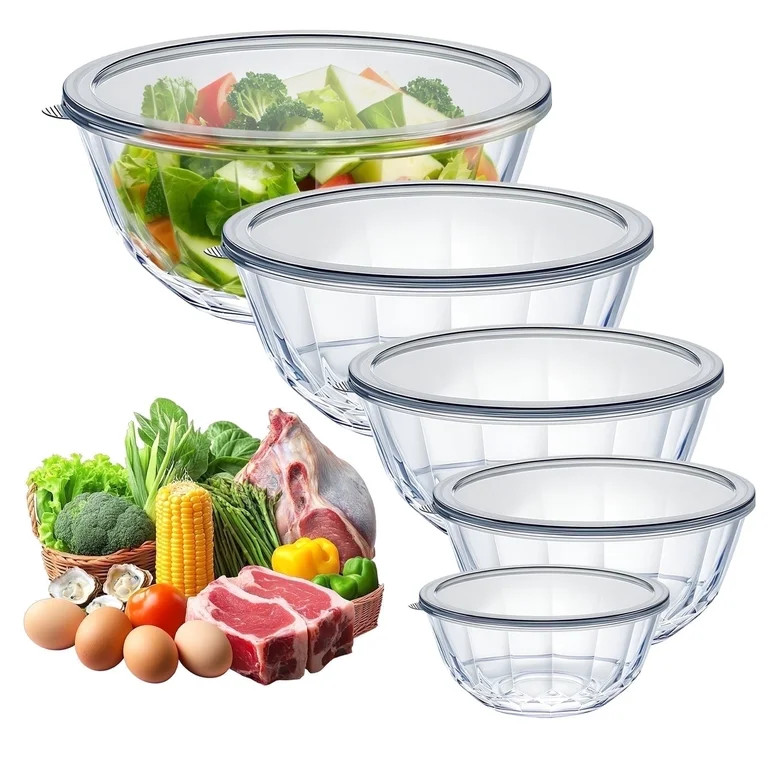 WhiteRhino 5 Packs Glass Mixing Bowls with Lids Set,Large Glass Nesting Bowl for Serving,Salad,Me... | Walmart (US)