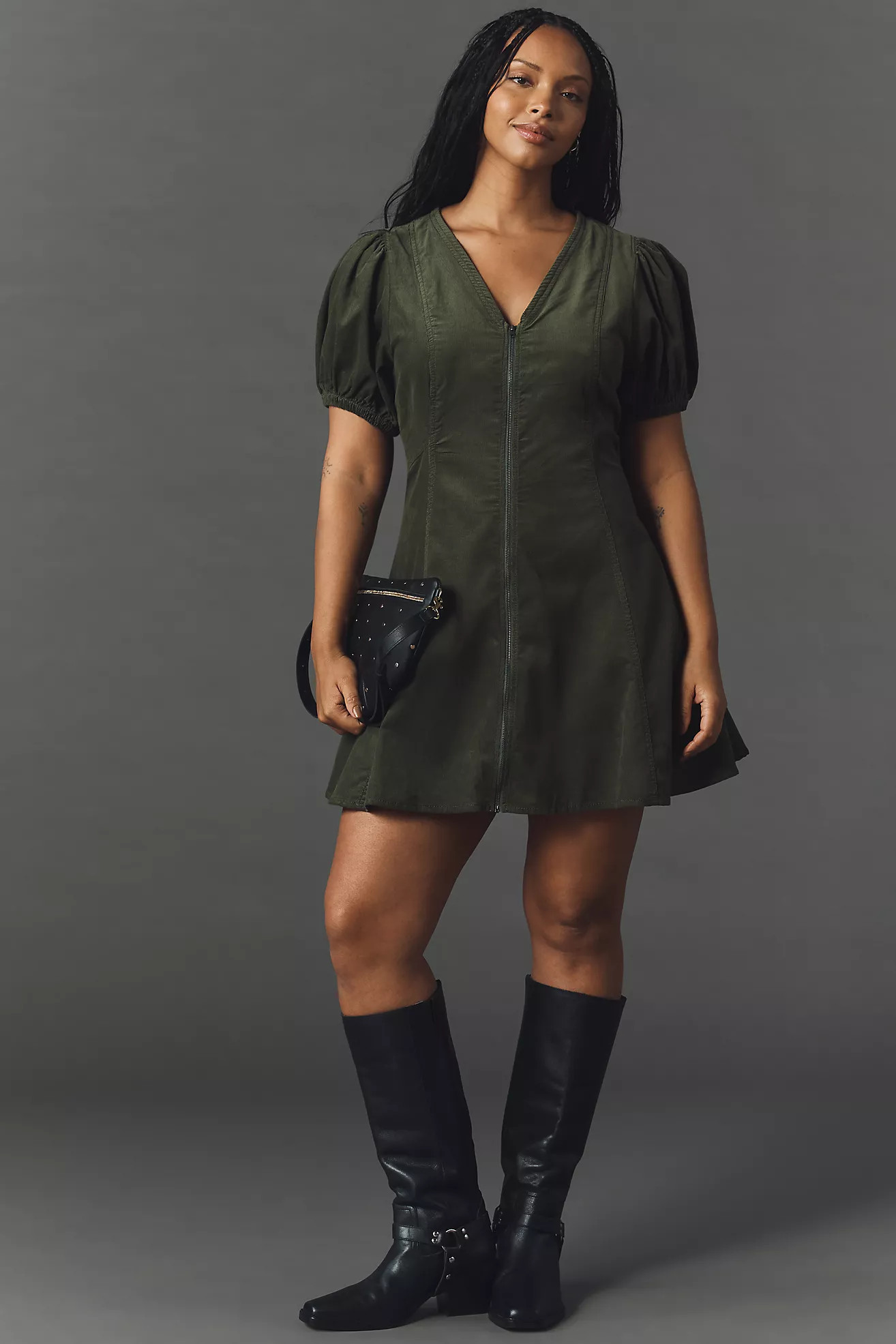 Pilcro Puff-Sleeve Corduroy Mini Dress | Anthropologie (US)