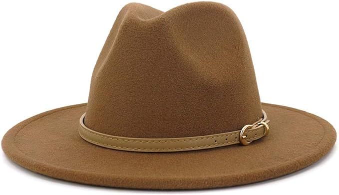 Lisianthus Women Classic Felt Fedora Wide Brim Hat with Belt Buckle | Amazon (US)