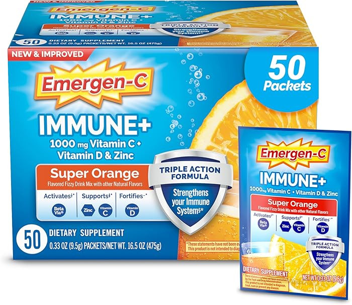 Emergen-C Immune+ Triple Action Immune Support Powder, BetaVia (R), 1000mg Vitamin C, B Vitamins,... | Amazon (US)