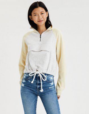 AE Fleece Cropped Quarter Zip Sweatshirt | American Eagle Outfitters (US & CA)