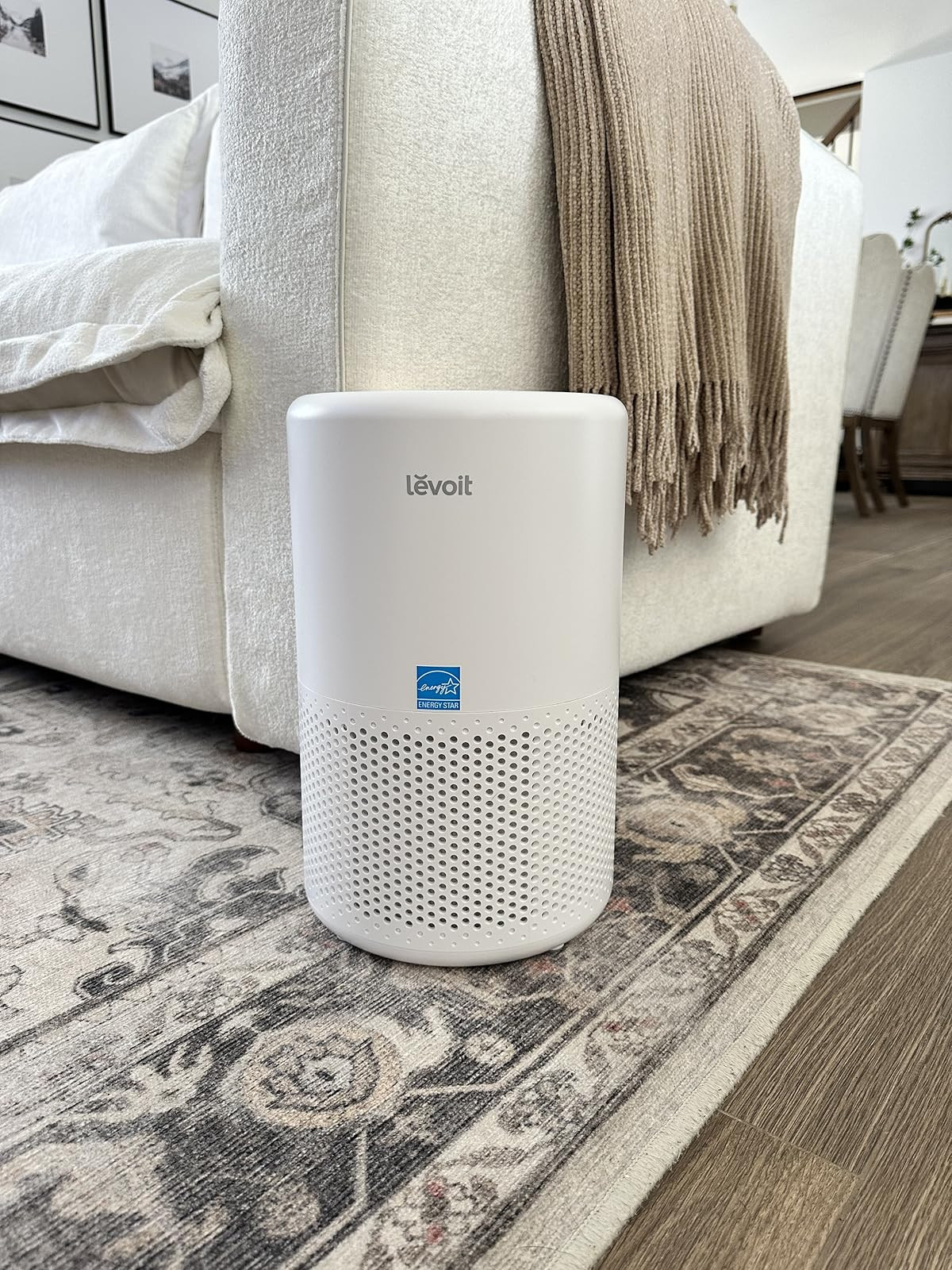 Air purifier must have for seasonal allergies! Healthy home, dorm living, apartment, classroom, office, back to school. Neutral living room, Ruggable rug, beige throw blanket. | Amazon (US)