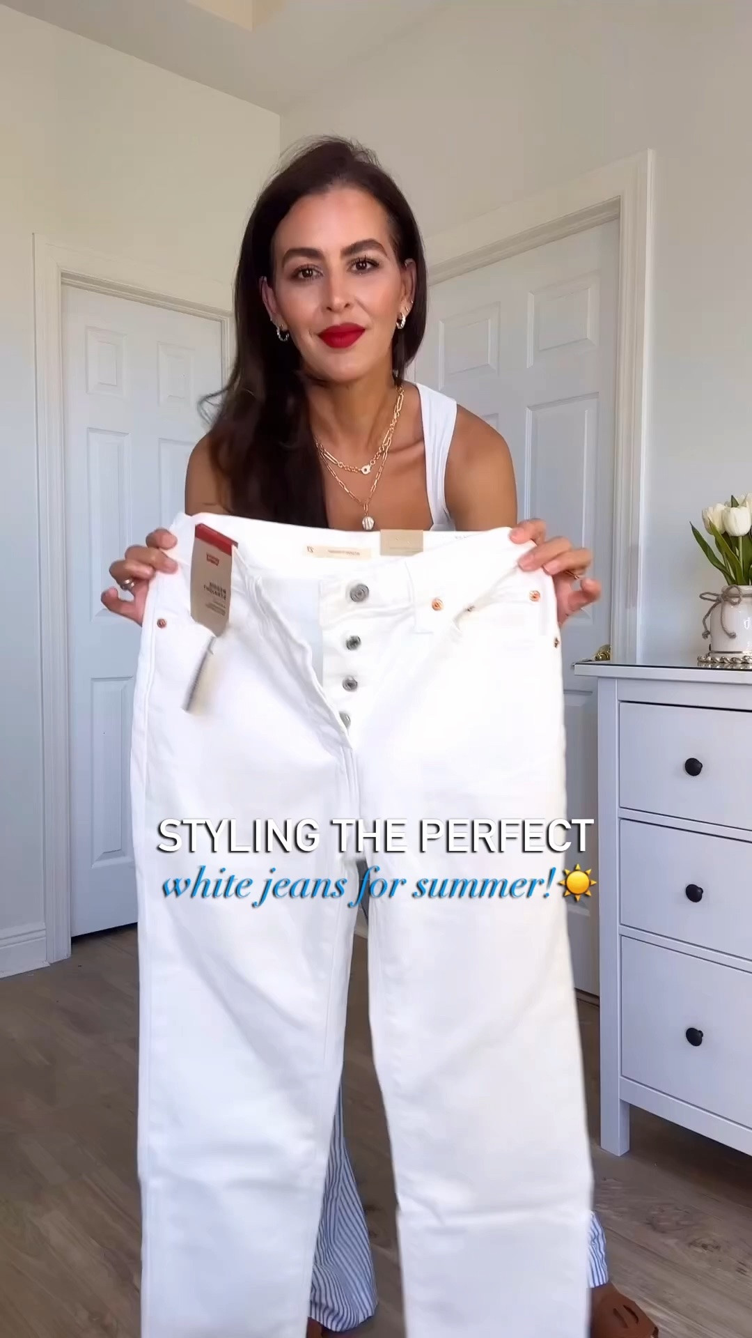 ‼️All details & sizing⬇️Scroll to shop!
Size 27 x28”in jeans. I size up, the run small! 
Theres a lot of stretch.
Size M in stripe button down. 
Lipstick is Bause with cranberry lipliner. 
Maison Valentino belt is 1.7” thick.
Shies are tts. 
Size S in stripe and white tops.  Size 8 in Ralph Lauren blazer. 


#LTKFindsUnder100 #LTKStyleTip #LTKSummerEdit

#LTKgrwm #LTKSeasonal #LTKU