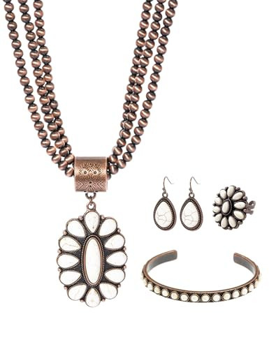 TOPACC Western Jewelry Set for Women Cowgirl Turquoise Necklace with Earrings Cuff Bracelet Bohemian Ring Navajo Pearl Choker | Amazon (US)