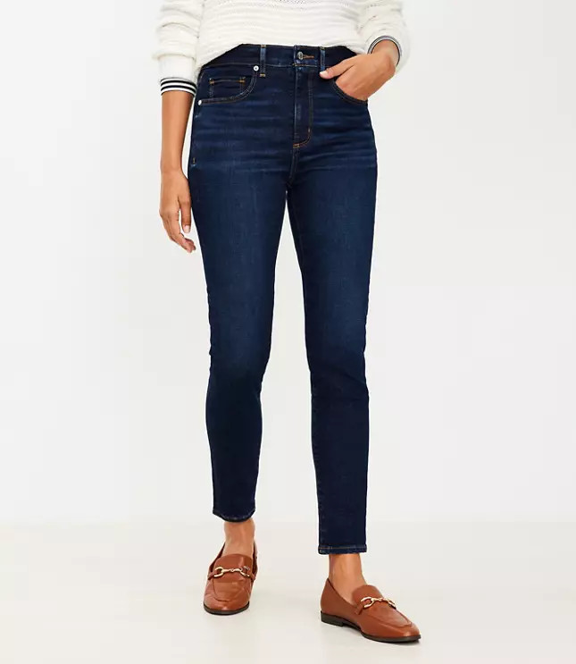 Petite Curvy High Rise Skinny Jeans in Classic Dark Indigo Wash | LOFT