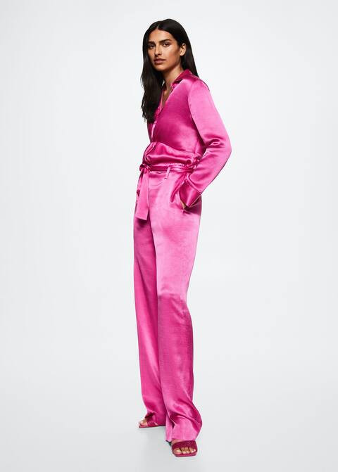Bow satin pants -  Women | Mango USA | MANGO (US)