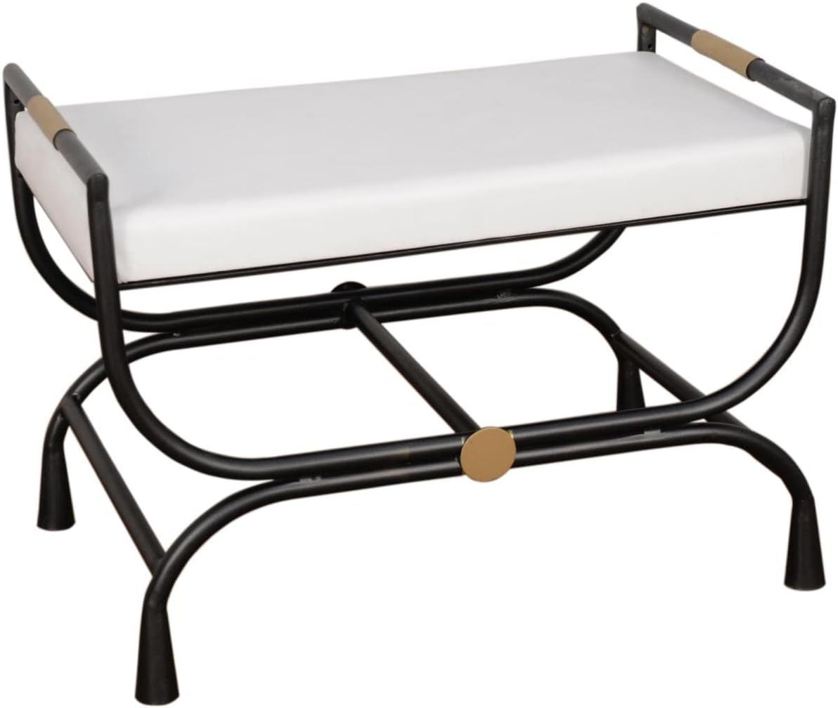 Sagebrook Home 15406 Metal 18" H Bench W/Arch Legs, White/Antique, 25" L x 16" W x | Amazon (US)