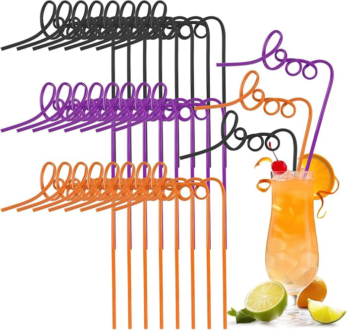 24 PCS Halloween Boo Drinking Straws Plastic Crazy Silly Boo Straws with 3 Colors Non-Disposable ... | Amazon (US)