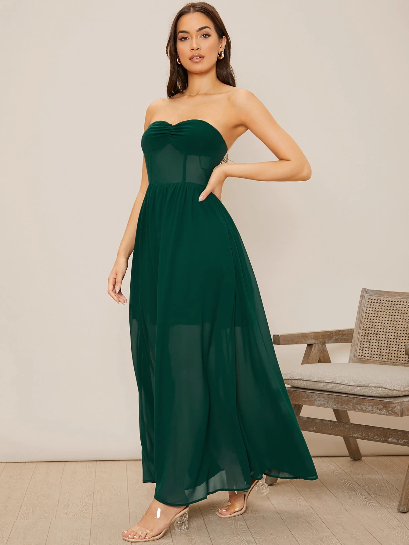 SHEIN Zipper Back Solid Tube Dress | SHEIN