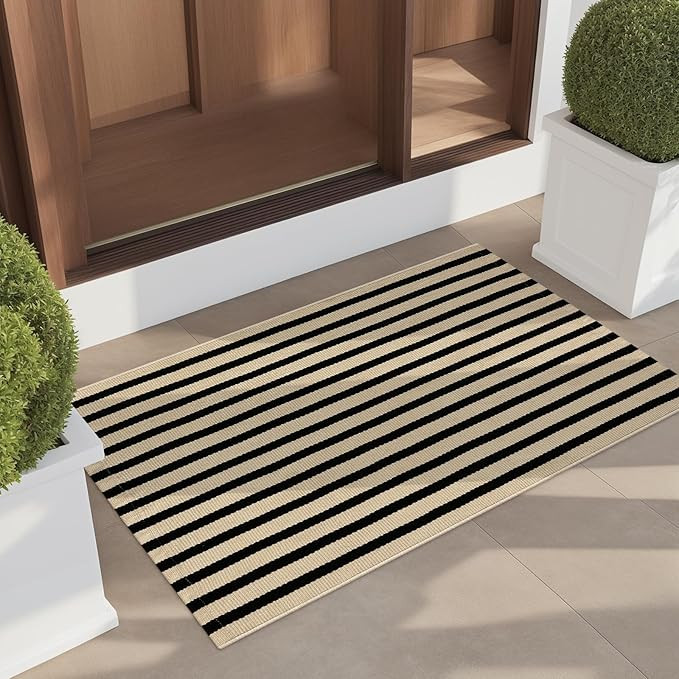 Outdoor Door Mat 2'x3' Washable Welcome Mat Woven Black and White Entryway Rug Farmhouse Front Po... | Amazon (US)