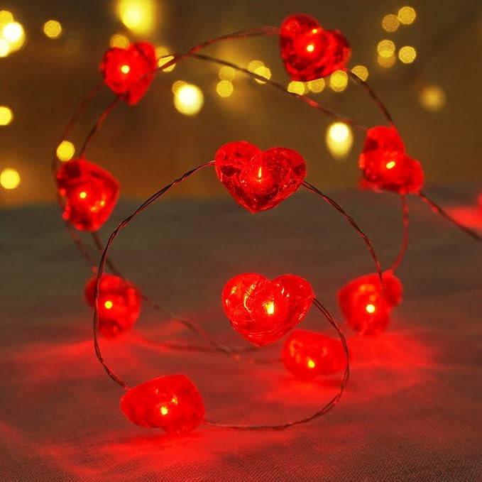 BOHON Valentine Day Decorations 10 ft 40 LEDs Red Heart Shaped Twinkle Fairy String Lights Batter... | Amazon (US)