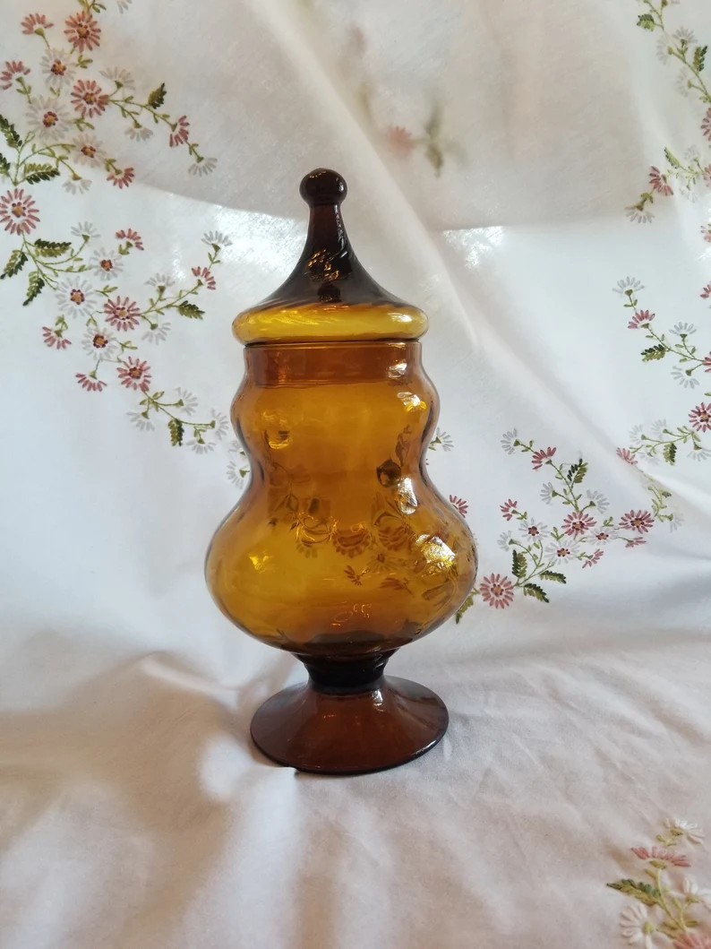Vintage Empoli Amber Glass Apothecary MCM Candy Dish - Etsy | Etsy (US)