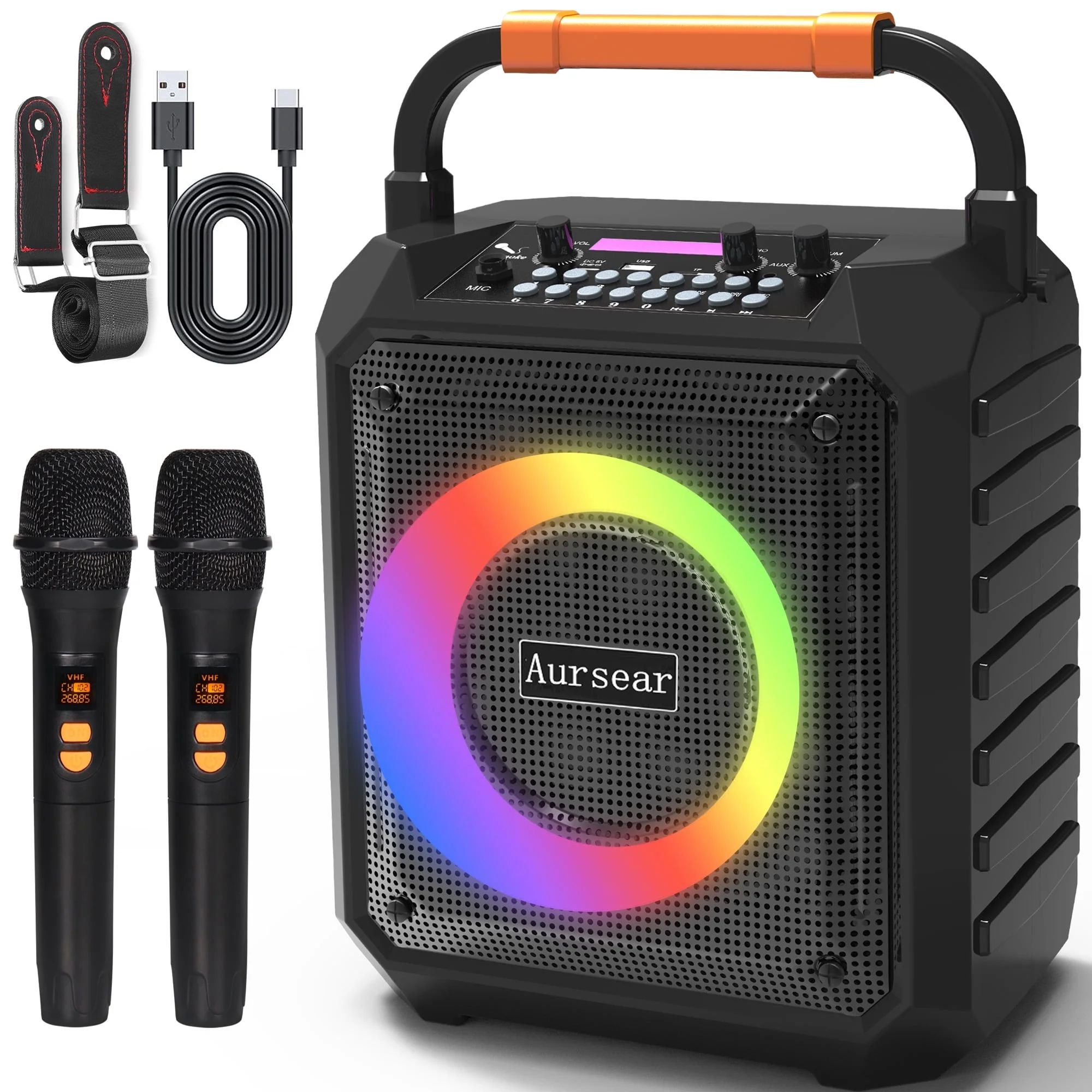 Aursear Karaoke Machine for Adult and Kids, 2 Wireless Microphones, Bluetooth Portable Speaker wi... | Walmart (US)