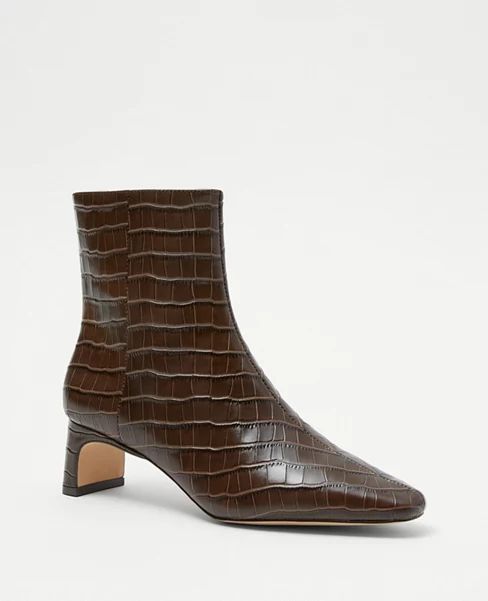 Embossed Leather Blade Heel Booties | Ann Taylor (US)