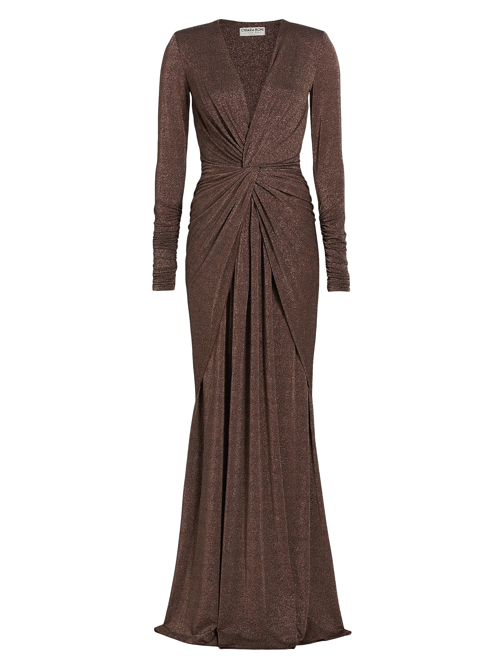 Hajar Metallic Jersey Twist-Front Gown | Saks Fifth Avenue