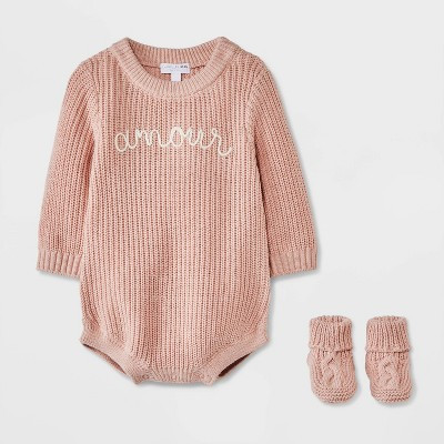 Grayson Mini Baby Girls' Amour Embroidered Sweater Set - Pink 0-3M | Target