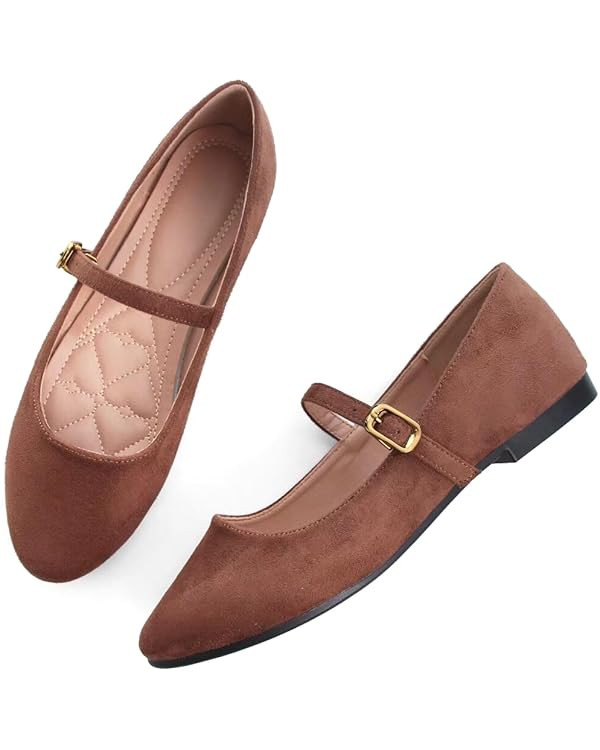 TN TANGNEST Women's Leather Flats Comfortable Square Toe Dress Flats Retro Soft Mary Jane Flats | Amazon (US)