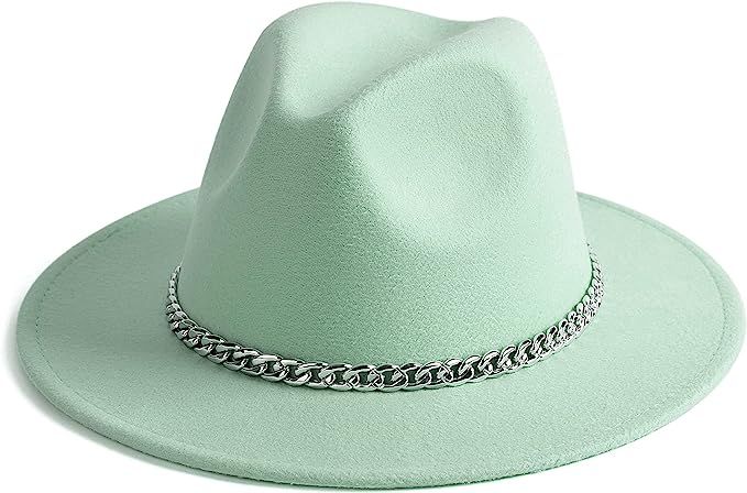 Gossifan Classic Wide Brim Fedora Hat with Chain Belt Buckle | Amazon (US)