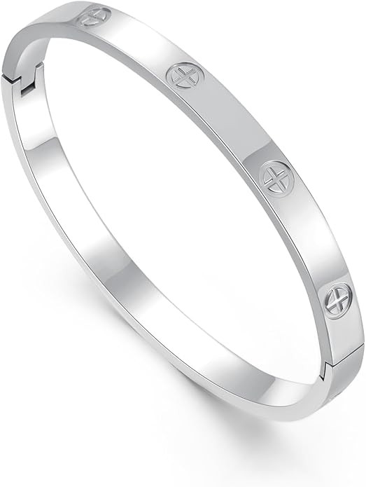 Friendship Love Bracelet for Women - 18K Gold Plated Titanium Steel Cuff Bangle | Cubic Zirconia ... | Amazon (US)