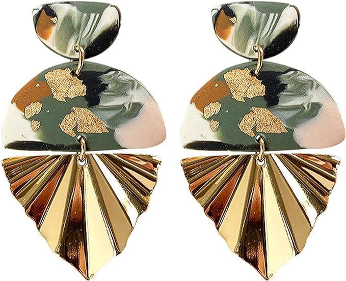 Dreuyet Lightweight Statement Acrylic Earrings Vintage Handmade Polymer Ceramic Clay Clay Tassel ... | Amazon (US)