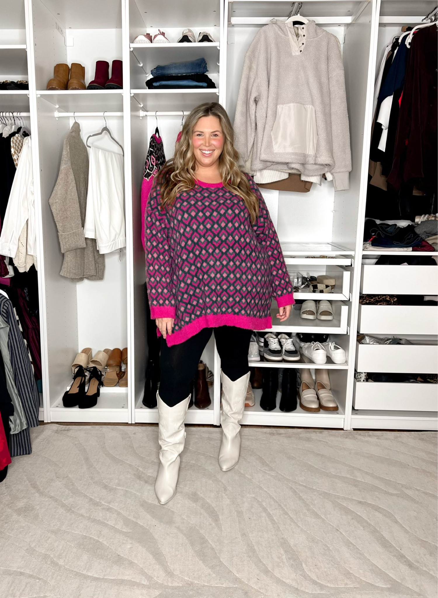 This sweater might be my favorite recent Walmart find out of anything! It is SO cozy and cute and the perfect length with leggings! I’m wearing the 2X and it has a lot of stretch, runs generous! Paired with some easy cotton leggings and these tall white boots! 

#LTKstyletip #LTKSeasonal #LTKplussize