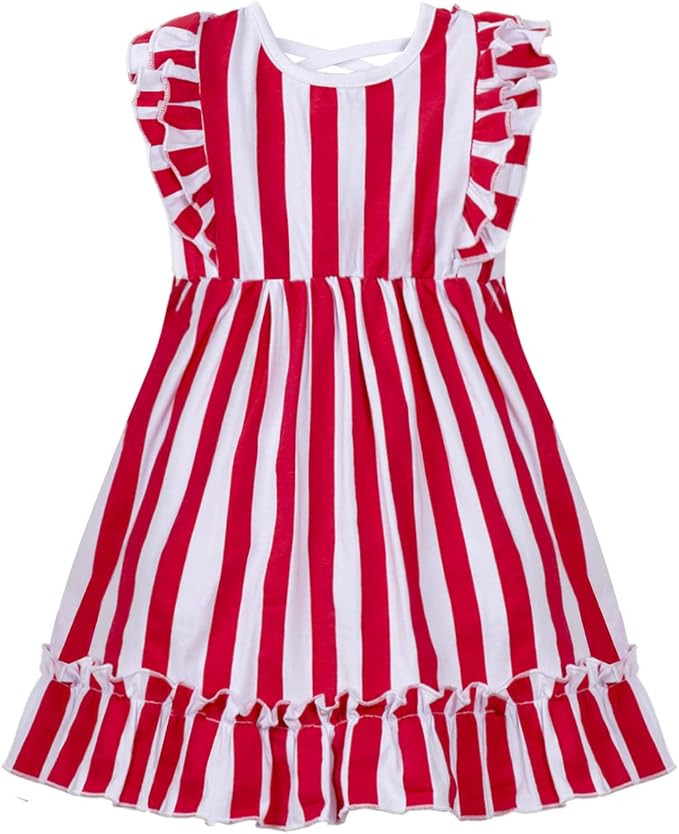 Mud Kingdom Girls Dress 4th of July Cute Independence Day American Flag Ruffle Sleeve Summer Holi... | Amazon (US)
