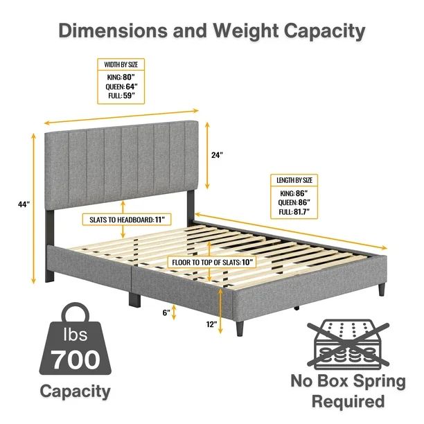 Boyd Sleep Leah Linen Platform Bed Frame with Upholstered Headboard, Grey, Full | Walmart (US)