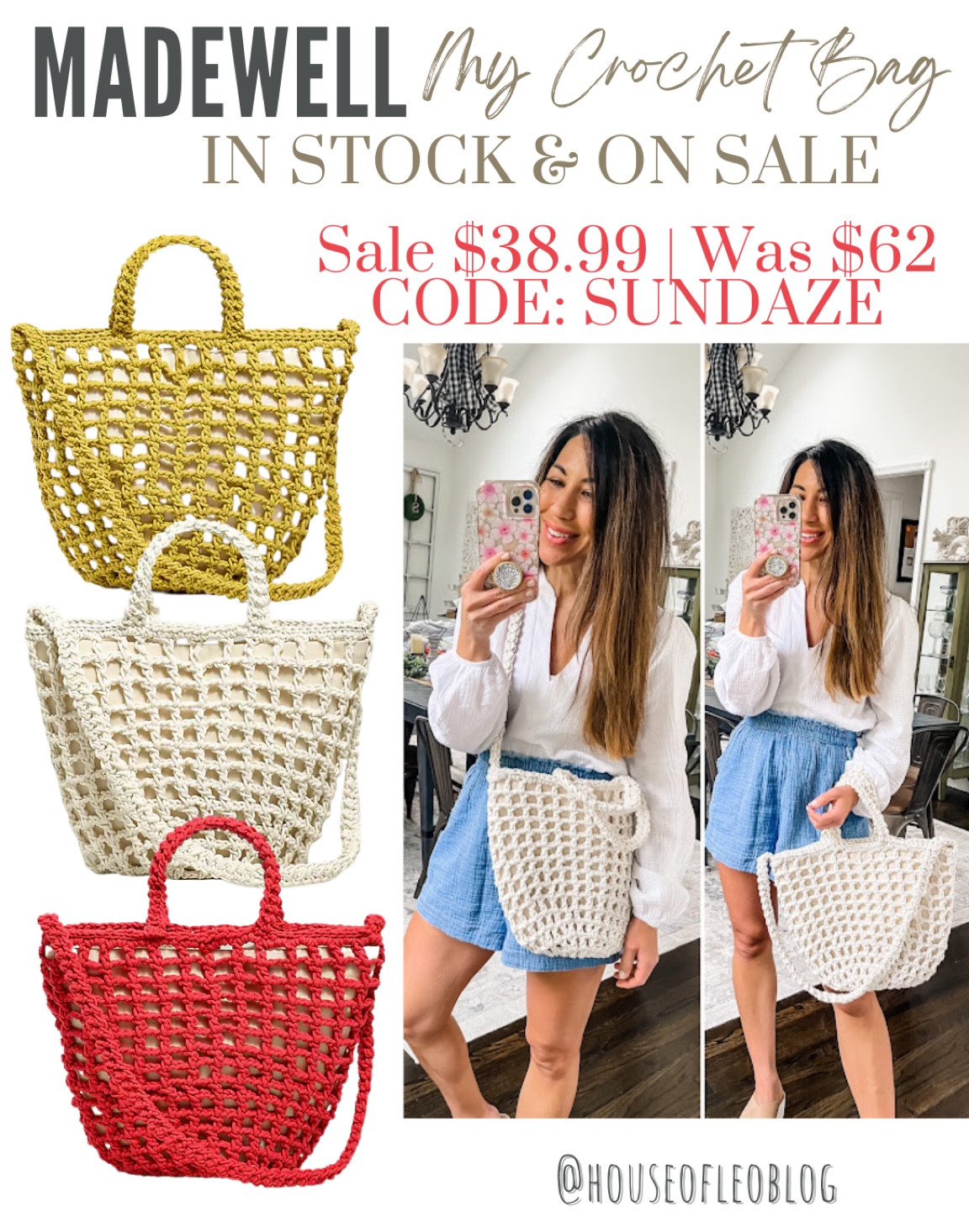 Madewell code: sundaze. 
Madewell, crochet bag, 

#LTKunder50 #LTKsalealert #LTKitbag