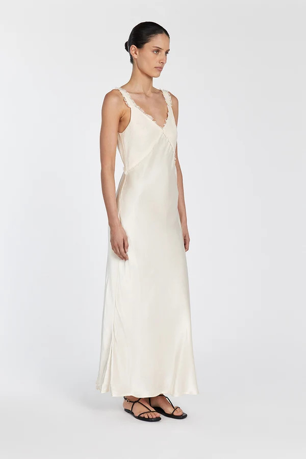 ELIAS CREAM SATIN LINEN MIDI DRESS | DISSH