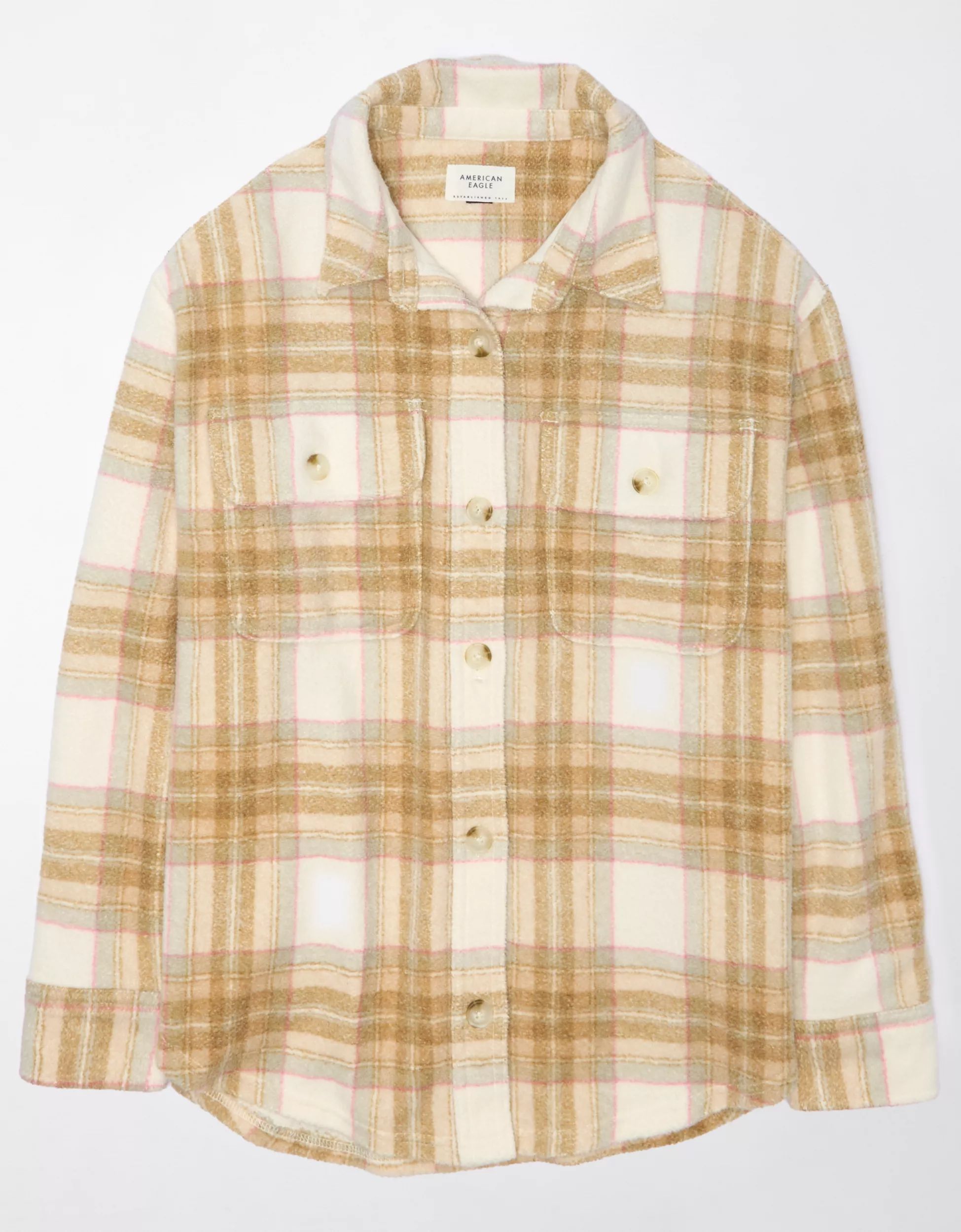 AE Oversized Plaid Fleece & Love Shacket | American Eagle Outfitters (US & CA)