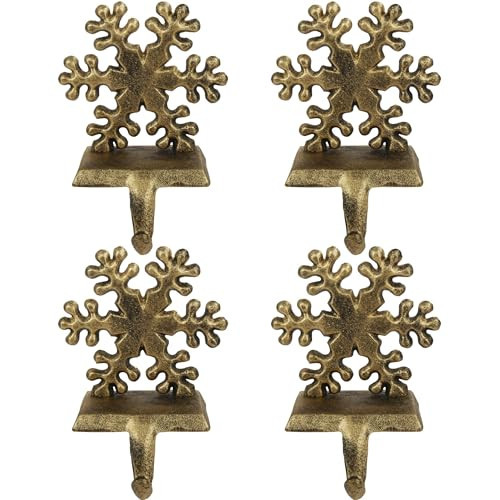 OCTERIC 4Pcs Stocking Holders, Snowflake Pattern Retro Metal Mantel Hooks, Anti-Slip Heavy Duty Solid Cast Iron Mantle Hangers Xmas Décor for Fireplace Holiday Indoor Decoration | Amazon (US)