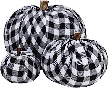 Package of 3 Assorted Burlap Pumpkins Fabric Pumpkins Buffalo Plaid Pumpkins Gingham Fabric Pumpk... | Amazon (US)