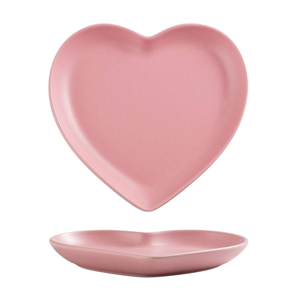 FUYU 2pcs Colorful Matte Heart Shaped Ceramic Dinner Plate Salad Plate Dessert Plate Steak Plate | Amazon (US)