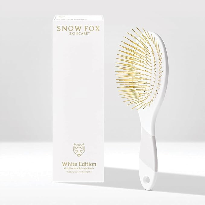 Snow Fox Skincare Gua Sha Hair Brush - White Edition. Scalp Massage Comb with Gold-Plated Metal B... | Amazon (US)