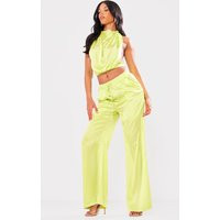 Tall Green Drawstring Satin Pants | PrettyLittleThing US
