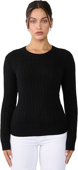 JENNIE LIU 100% Cashmere Crewneck Sweater | Chuncky Cashmere Cable-Knit Sweaters for Women | Amazon (US)
