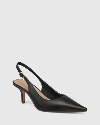 Leia Black Leather Stiletto Heel Slingback | Wittner