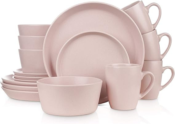 Stone Lain 16 Pieces Stoneware Round Dinnerware Set, Pink | Amazon (US)