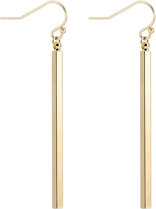18K Gold Long Vertical Bar Drop Dangle Earring Minimal Long Circle Bar Earrings Geometric jewelry... | Amazon (US)