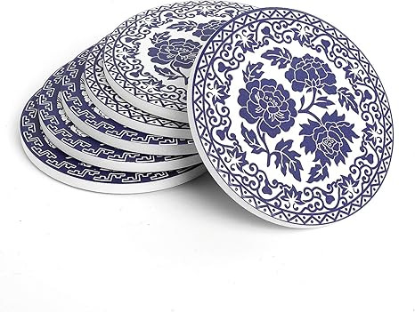 Drink Coasters with Thin Cork Bottom - Set of 6 Moisture Absorbing Ceramic Coasters - 4 inch Whit... | Amazon (US)