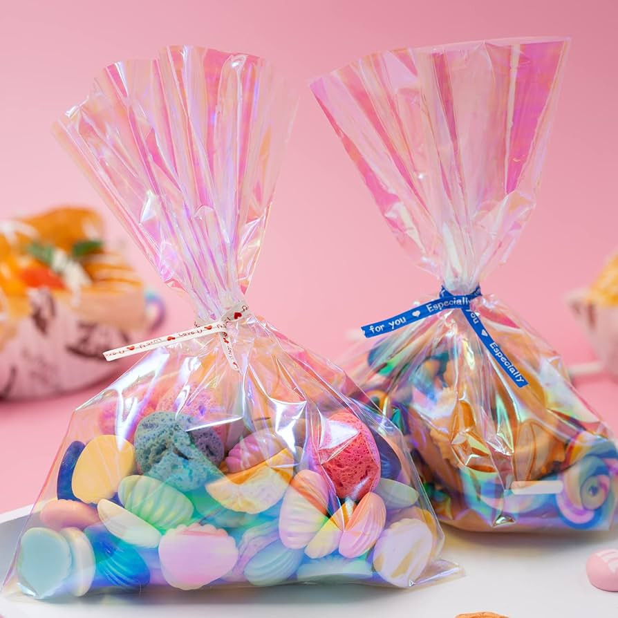 Cellophane Bags,100 Pcs 5x7 Inch Cellophane Treat Bags, Iridescent Holographic Candy Bags, Clear ... | Amazon (US)