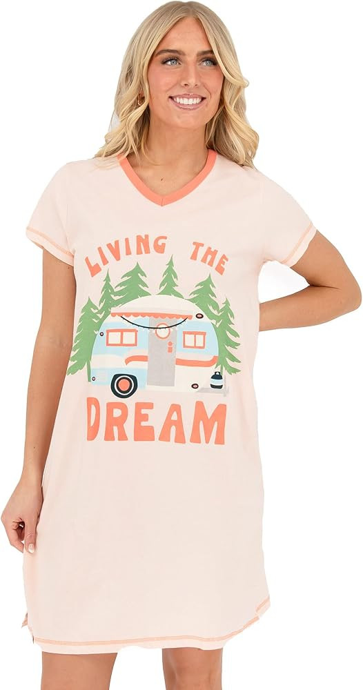 Lazy One Women's Novelty Nightshirt \u2013 Funny Cotton Nightgown, Cute V-neck Sleep Shirts, Wome... | Amazon (US)
