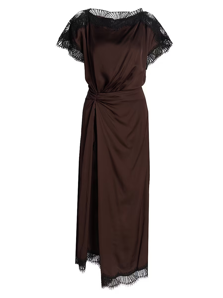 Women's Luna Draped Lace-Trimmed Dress - Cocoa Black - Size 0 | Saks Fifth Avenue