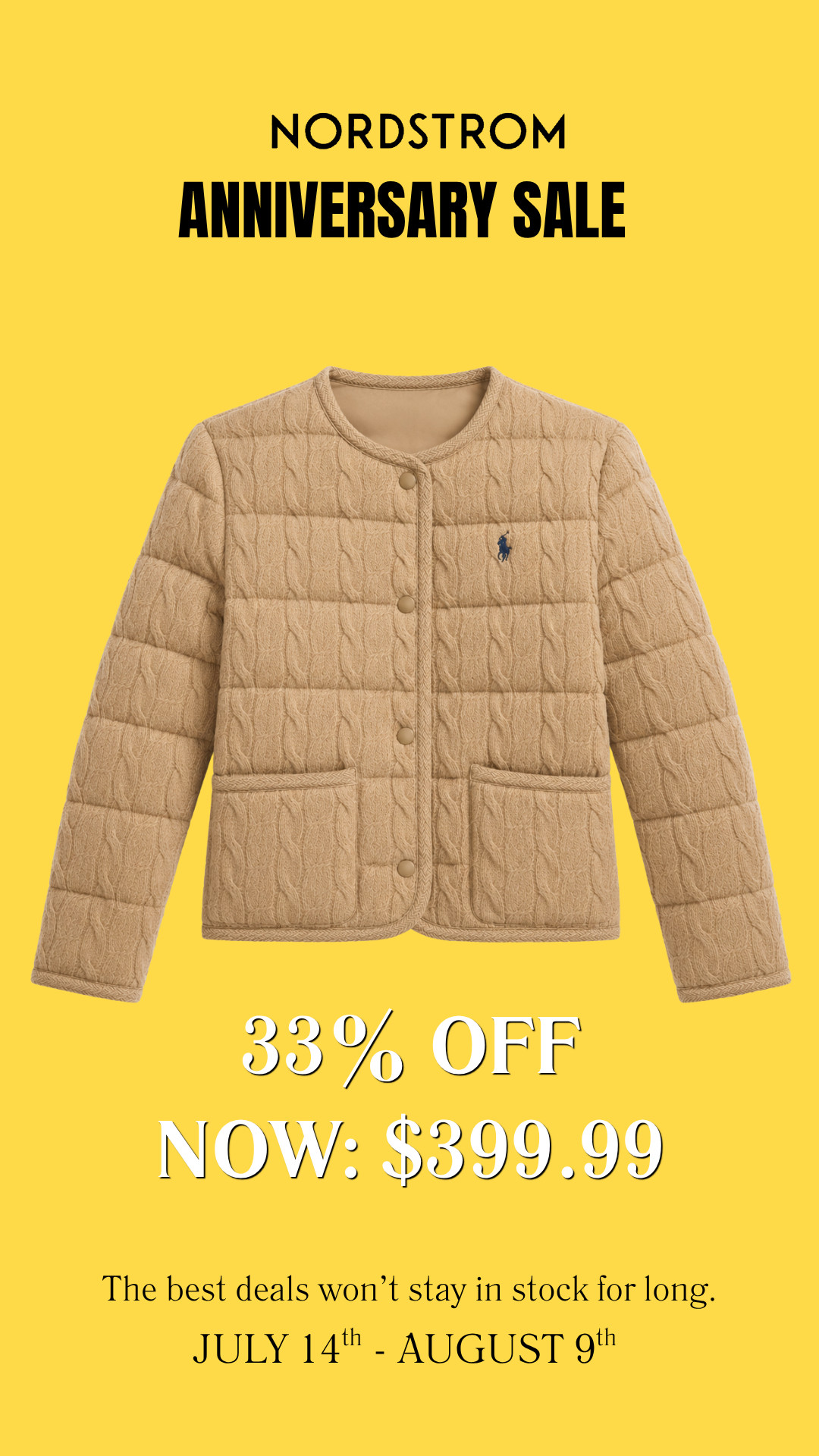 This Ralph Lauren quilted jacket is the definition of timeless style. The cable-knit quilted texture gives it a polished, elevated look, while the lightweight design makes it perfect for layering from fall through spring. 

This is one of those forever pieces you'll reach for year after year, and it's finally on sale during the Nordstrom Anniversary Sale.

👩‍💻 LTK PRO TIPS
❤️ Heart = Support my posts ;-)
🔖 Save = Get sale & restock alerts for the things you love!
📋 Lists = Keep favorites organized (Fall Jackets, Timeless Staples, Luxury Finds, Nordstrom Sale)
📲 Share = Send your favorite finds to a friend.
💬 Comment = Ask me anything, and I'll answer. ;-) 

 #LTKootd #LTKOver40 #LTKSaleAlert
