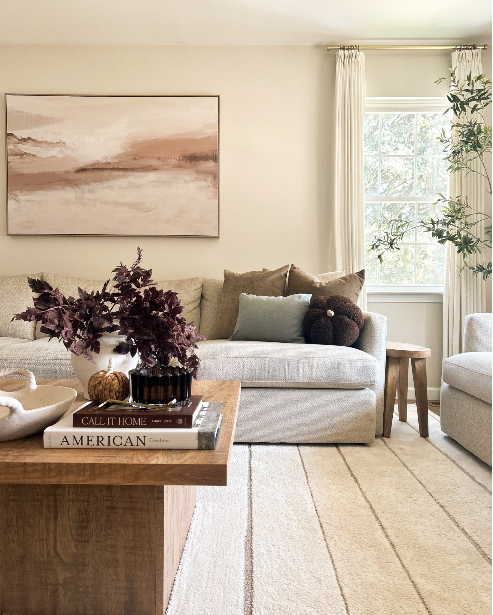 Fall living room views featuring featuring these pretty new throw pillows from @hacknerhome I’m actually loving the subtle pop of blue in this space, especially for the season. 🤎🍁 

#LTKStyleTip #LTKHome #LTKSeasonal