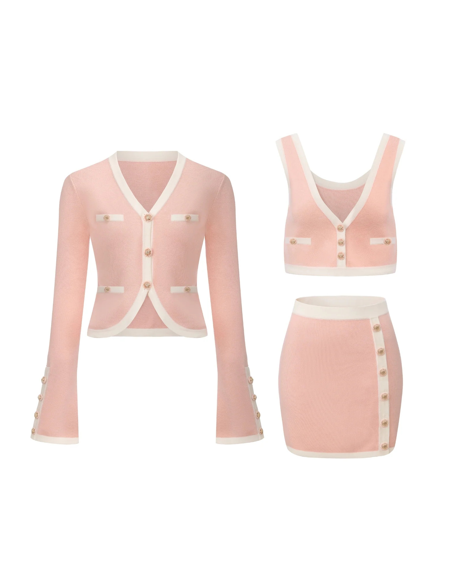 Lisette Knit Set (Pink) | Luxury 3 Piece Knit Skirt Set for Women | Nana Jacqueline