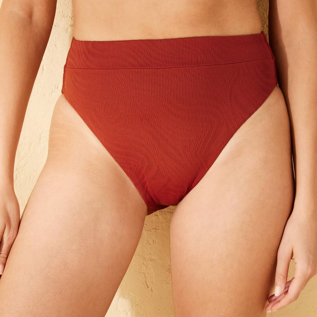 Women's Jacquard High Waist High Leg Medium Coverage Banded Bikini Bottom - Shade & Shore™ Brow... | Target