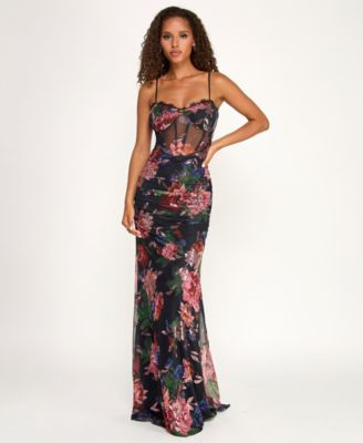Juniors' Mesh Sequin Sweetheart Neck Gown | Macy's